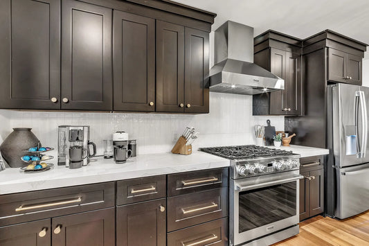 Black shaker kitchen remodel with large white island in Scottsdale, AZ